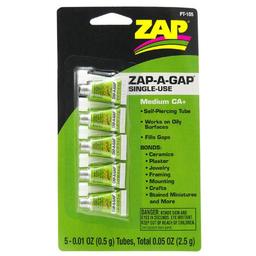 Click here to learn more about the ZAP Glue Zap-A-Gap Single Use Tubes, 5 x 1/2 g, Carded.