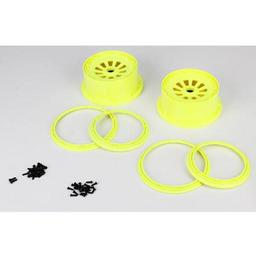 Click here to learn more about the Losi Wheel & Beadlock Set, Flo Yellow (2), 5T.