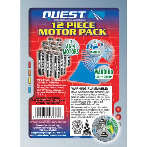 Quest Aerospace A6-4 Motor Pack, Igniters & Wadding (12) HAZS