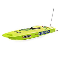 Click here to learn more about the Pro Boat Miss GEICO Zelos 36 Twin Brushless Catamaran: RTR.