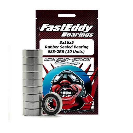 FastEddy Bearings 8x16x5 Rubber Sealed Bearing 688-2RS (10 Units)
