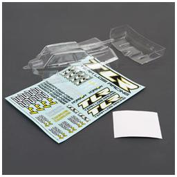 Click here to learn more about the Team Losi Racing Cab FWD Body & Wing Set, Clear,w/stickers: 22-4.