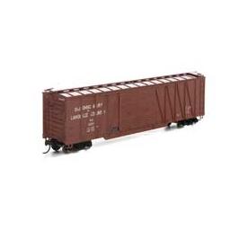 Click here to learn more about the Athearn HO RTR 50'' Single Sheathed Box, SJ&L #2027.