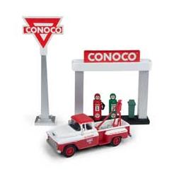 Click here to learn more about the Classic Metal Works HO 1955 Chevy Stakebed Truck/Sign/Island, Conoco.