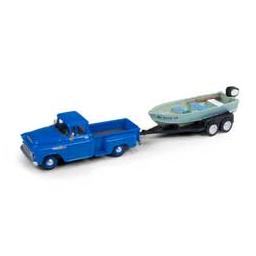 Click here to learn more about the Classic Metal Works HO 1957 Chevy Step Side Pickup/Boat & Trailer,Blue.