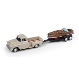 Click here to learn more about the Classic Metal Works HO 1957 Chevy StepSide Pickup/Boat & Trailer,Beige.