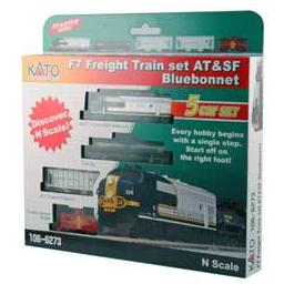 Click here to learn more about the Kato USA, Inc. N F7A Freight Set, SF/Blue Bonnet.