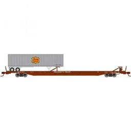 Click here to learn more about the Athearn N F89-F89''8" TOFC Flat w/40 Trailer, TTX/Brown/MKT.