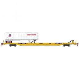 Click here to learn more about the Athearn N F89-F89''8" TOFC Flat w/40 Trailer, TTX/Yellow/UP.
