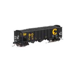 Click here to learn more about the Athearn N 40'''' 3-Bay Ribbed Hopper w/Load, Chessie #10188.