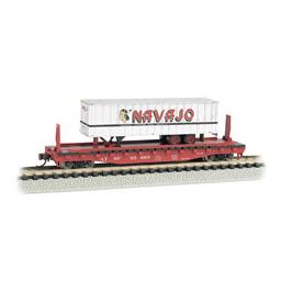 Click here to learn more about the Bachmann Industries N 52''6" Flatcar w/Piggyback Trailer, SF/Navajo.