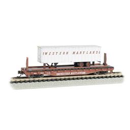 Click here to learn more about the Bachmann Industries N 52''6" Flatcar w/Piggyback Trailer, WM/WM.