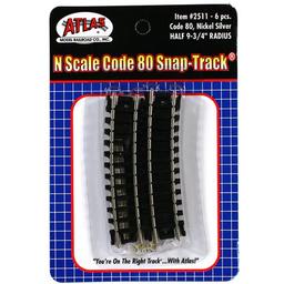 Click here to learn more about the Atlas Model Railroad N Code 80 9.75" Radius 1/2 Curve (6).