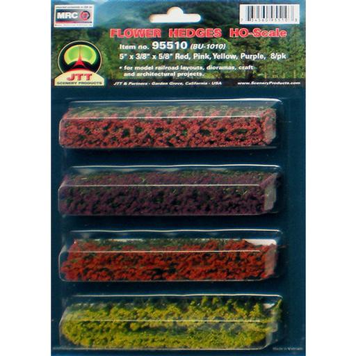 JTT Scenery Products Flower Hedges,Red/Pink/Yellow/Purple 5x3/8x5/8"(8)