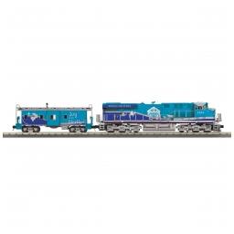Click here to learn more about the M.T.H. Electric Trains O-27 Imperial ES44AC & Caboose/PS3, Christmas/Blue.