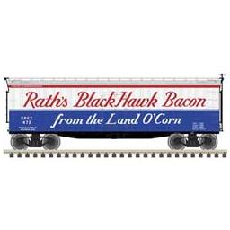 Click here to learn more about the Atlas O, LLC O 40'' Wood Reefer, Rath''s Black Hawk Bacon (3R).