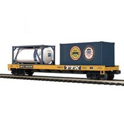 Click here to learn more about the M.T.H. Electric Trains O Flat w/Tank Container & 20'' Container, CSX.