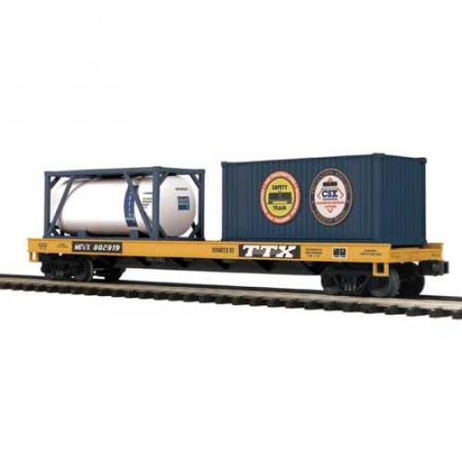 M.T.H. Electric Trains O Flat w/Tank Container & 20'' Container, CSX