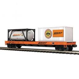 Click here to learn more about the M.T.H. Electric Trains O Flat w/Tank Container & 20'' Container, BNSF.