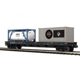 Click here to learn more about the M.T.H. Electric Trains O Flat w/Tank Container & 20'' Container,NS #490511.
