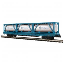 Click here to learn more about the M.T.H. Electric Trains O 60'' Flat w/3 Tank Containers, WECX #95335.