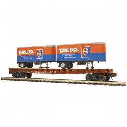 Click here to learn more about the M.T.H. Electric Trains O Flat Car w/(2) PUP Trailers, LIRR #480247.