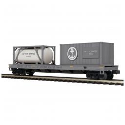 Click here to learn more about the M.T.H. Electric Trains O Flat Car w/Tank Cont & 20'' Cont, U.S. Navy  #925.