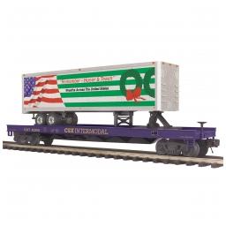 Click here to learn more about the M.T.H. Electric Trains O Flat Car w/ 40'' Trailer, CSX #603842.