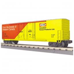 Click here to learn more about the M.T.H. Electric Trains O-27 50'' Double Door Plugged Box, Canfor #2098.