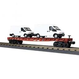 Click here to learn more about the M.T.H. Electric Trains O-27 Flat w/2 ''Ford Transit Vans, NS.