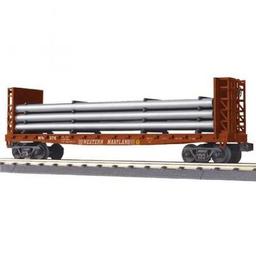 Click here to learn more about the M.T.H. Electric Trains O-27 Flat w/Bulkheads & Pipe Load, WM.