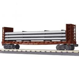 Click here to learn more about the M.T.H. Electric Trains O-27 Flat w/Bulkheads & Pipe Load, SP.