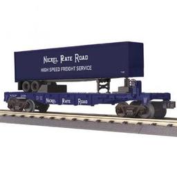 Click here to learn more about the M.T.H. Electric Trains O-27 Flat w/40'' Trailer, NKP #2018.