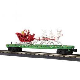 Click here to learn more about the M.T.H. Electric Trains O-27 Flat w/LED Lights w/Santa Sleigh & Reindeer.