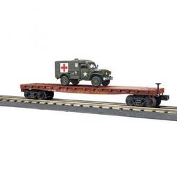 Click here to learn more about the M.T.H. Electric Trains O-27 Flat w/Dodge WC54 Ambulance, UP.