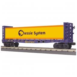 Click here to learn more about the M.T.H. Electric Trains O-27 Flat w/Bulkheads & Lumber Load, Chessie #9329.