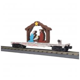 Click here to learn more about the M.T.H. Electric Trains O-27 Flat Car w/Lighted Nativity, Christmas/White.