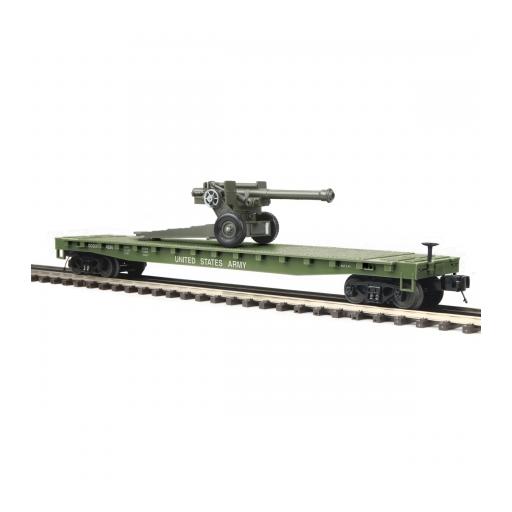 M.T.H. Electric Trains O-27 Flat w/105mm Howitzer, US Army #4266