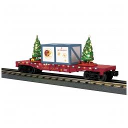 Click here to learn more about the M.T.H. Electric Trains O-27 Flat Car w/Lighted Trees, North Pole/Red.