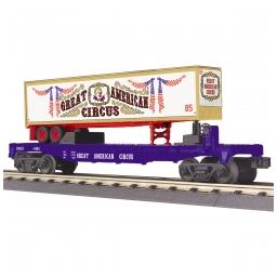 Click here to learn more about the M.T.H. Electric Trains O-27 Flat Car w/40'' Trailer, Great American Circus.