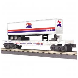 Click here to learn more about the M.T.H. Electric Trains O-27 Flat Car w/40'' Trailer, American Freedom.
