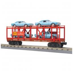 Click here to learn more about the M.T.H. Electric Trains O-27 Auto Carrier Flat Car w/4 ''67 Camaro, MKT.