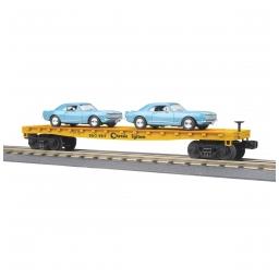 Click here to learn more about the M.T.H. Electric Trains O-27 Auto Carrier Flat Car w/2 ''67 Camaro, Chessie.