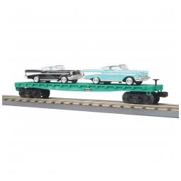 Click here to learn more about the M.T.H. Electric Trains O-27 Auto Carrier Flat Car w/2 ''57 Chevy, NYC.